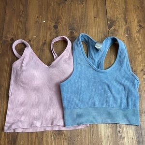 AS Revival cropped work out tops pink and blue